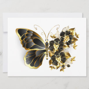 Gold Flower Butterfly with Black Orchid Save The Date