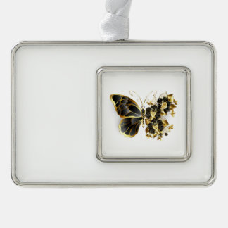 Gold Flower Butterfly with Black Orchid Silver Plated Framed Ornament