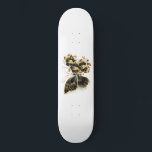 Gold Flower Butterfly with Black Orchid Skateboard<br><div class="desc">Gold flower butterfly with black jewellery orchid,  decorated with gold leaves on white background.</div>