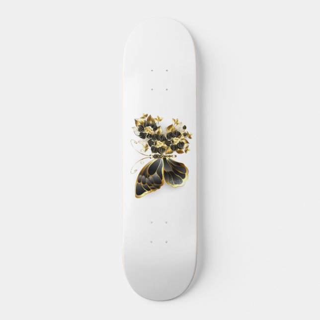 Gold Flower Butterfly with Black Orchid Skateboard (Front)