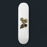 Gold Flower Butterfly with Black Orchid Skateboard<br><div class="desc">Gold flower butterfly with black jewellery orchid,  decorated with gold leaves on white background.</div>