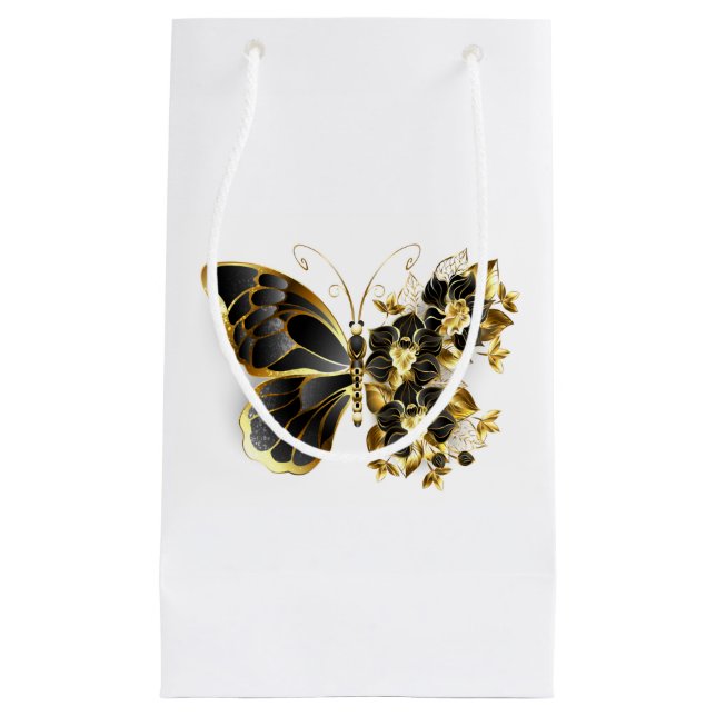 Gold Flower Butterfly with Black Orchid Small Gift Bag (Front)