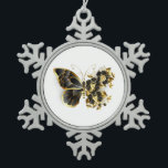 Gold Flower Butterfly with Black Orchid Snowflake Pewter Christmas Ornament<br><div class="desc">Gold flower butterfly with black jewellery orchid,  decorated with gold leaves on white background.</div>