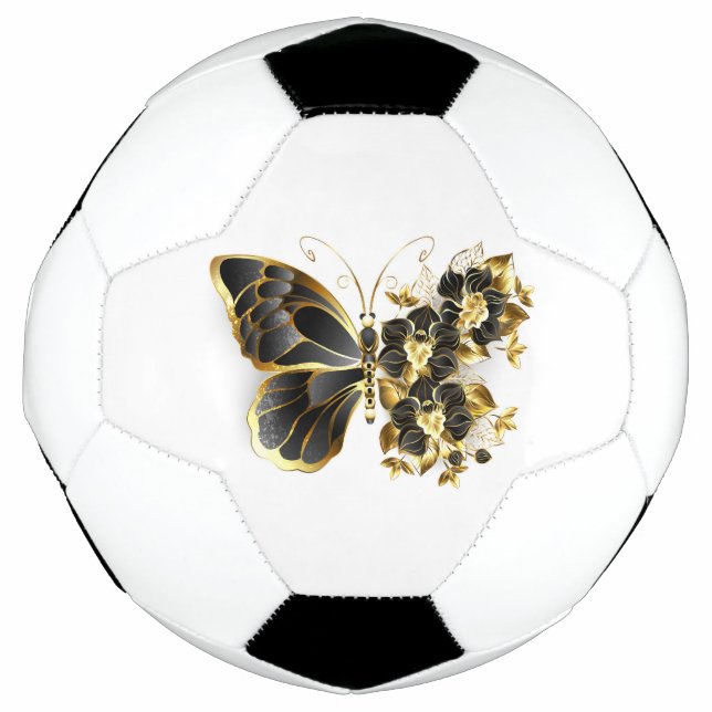 Gold Flower Butterfly with Black Orchid Soccer Ball (Front)