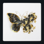 Gold Flower Butterfly with Black Orchid Square Wall Clock<br><div class="desc">Gold flower butterfly with black jewellery orchid,  decorated with gold leaves on white background.</div>