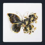 Gold Flower Butterfly with Black Orchid Square Wall Clock<br><div class="desc">Gold flower butterfly with black jewellery orchid,  decorated with gold leaves on white background.</div>