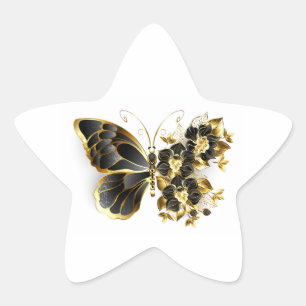Gold Flower Butterfly with Black Orchid Star Sticker