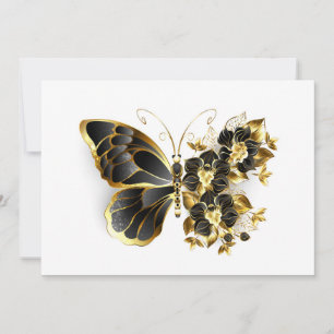Gold Flower Butterfly with Black Orchid Thank You Card