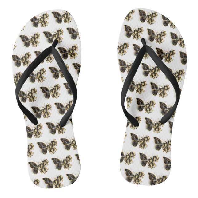 Gold Flower Butterfly with Black Orchid Thongs (Footbed)