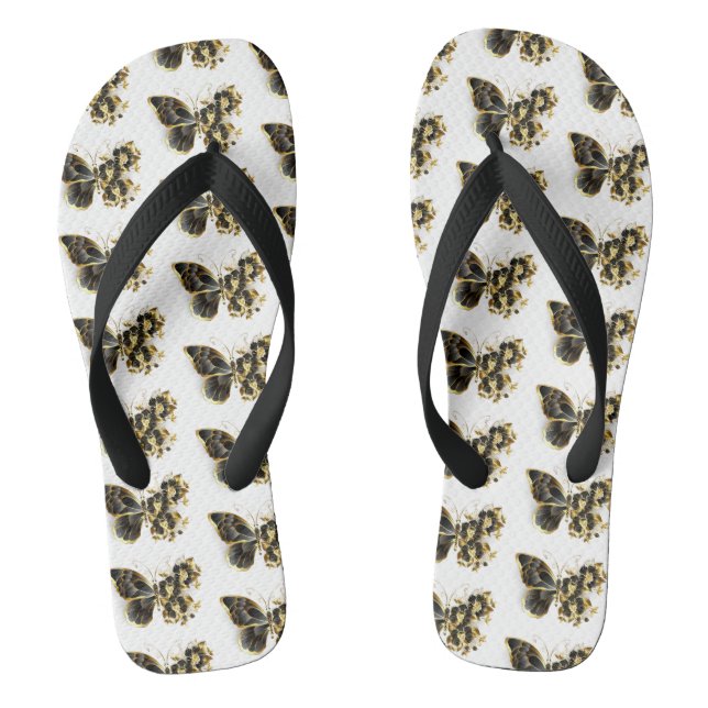 Gold Flower Butterfly with Black Orchid Thongs (Footbed)
