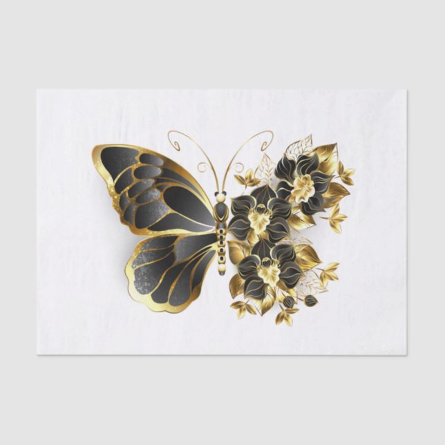 Gold Flower Butterfly with Black Orchid Tissue Paper (Front)