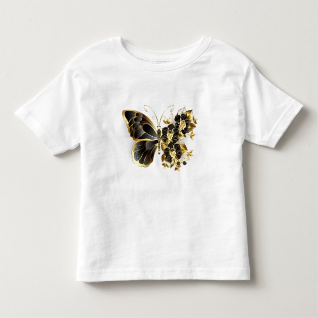 Gold Flower Butterfly with Black Orchid Toddler T-Shirt (Front)
