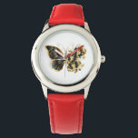 Gold Flower Butterfly with Black Orchid Watch<br><div class="desc">Gold flower butterfly with black jewellery orchid,  decorated with gold leaves on white background.</div>