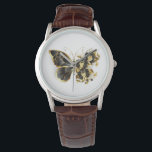 Gold Flower Butterfly with Black Orchid Watch<br><div class="desc">Gold flower butterfly with black jewellery orchid,  decorated with gold leaves on white background.</div>