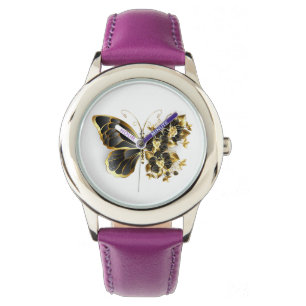 Gold Flower Butterfly with Black Orchid Watch