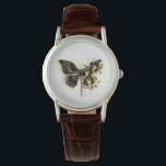Gold Flower Butterfly with Black Orchid Watch<br><div class="desc">Gold flower butterfly with black jewellery orchid,  decorated with gold leaves on white background.</div>