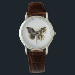 Gold Flower Butterfly with Black Orchid Watch<br><div class="desc">Gold flower butterfly with black jewellery orchid,  decorated with gold leaves on white background.</div>