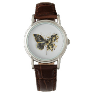 Gold Flower Butterfly with Black Orchid Watch