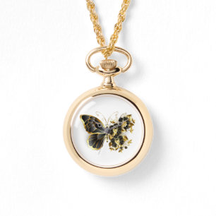 Gold Flower Butterfly with Black Orchid Watch