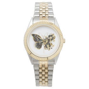 Gold Flower Butterfly with Black Orchid Watch