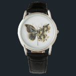 Gold Flower Butterfly with Black Orchid Watch<br><div class="desc">Gold flower butterfly with black jewellery orchid,  decorated with gold leaves on white background.</div>