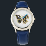 Gold Flower Butterfly with Black Orchid Watch<br><div class="desc">Gold flower butterfly with black jewellery orchid,  decorated with gold leaves on white background.</div>