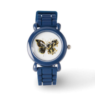Gold Flower Butterfly with Black Orchid Watch