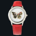 Gold Flower Butterfly with Black Orchid Watch<br><div class="desc">Gold flower butterfly with black jewellery orchid,  decorated with gold leaves on white background.</div>