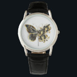 Gold Flower Butterfly with Black Orchid Watch<br><div class="desc">Gold flower butterfly with black jewellery orchid,  decorated with gold leaves on white background.</div>