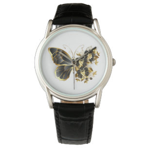 Gold Flower Butterfly with Black Orchid Watch
