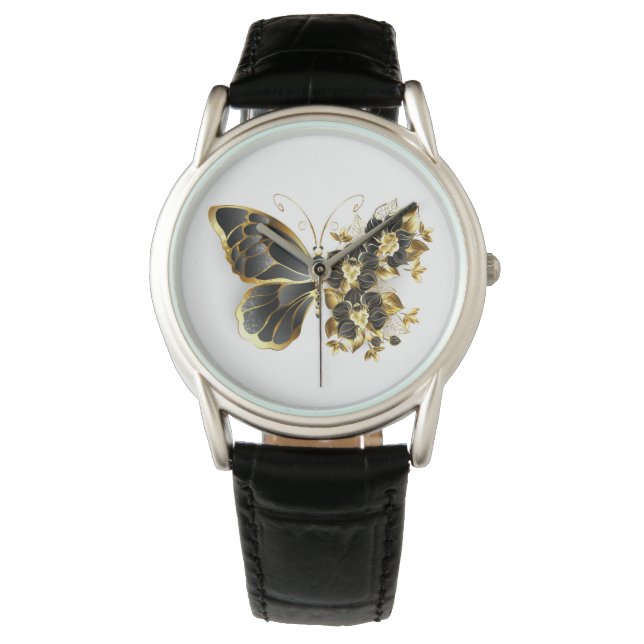 Gold Flower Butterfly with Black Orchid Watch (Front)