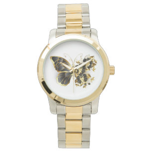 Gold Flower Butterfly with Black Orchid Watch