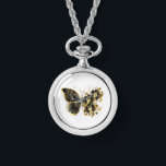 Gold Flower Butterfly with Black Orchid Watch<br><div class="desc">Gold flower butterfly with black jewellery orchid,  decorated with gold leaves on white background.</div>
