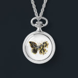 Gold Flower Butterfly with Black Orchid Watch<br><div class="desc">Gold flower butterfly with black jewellery orchid,  decorated with gold leaves on white background.</div>