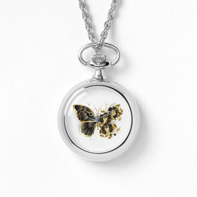 Gold Flower Butterfly with Black Orchid Watch (Front)