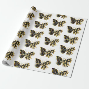Gold Flower Butterfly with Black Orchid Wrapping Paper