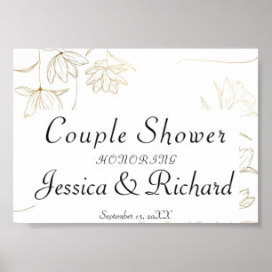 Gold Flower Couple Shower Welcome Poster Sign