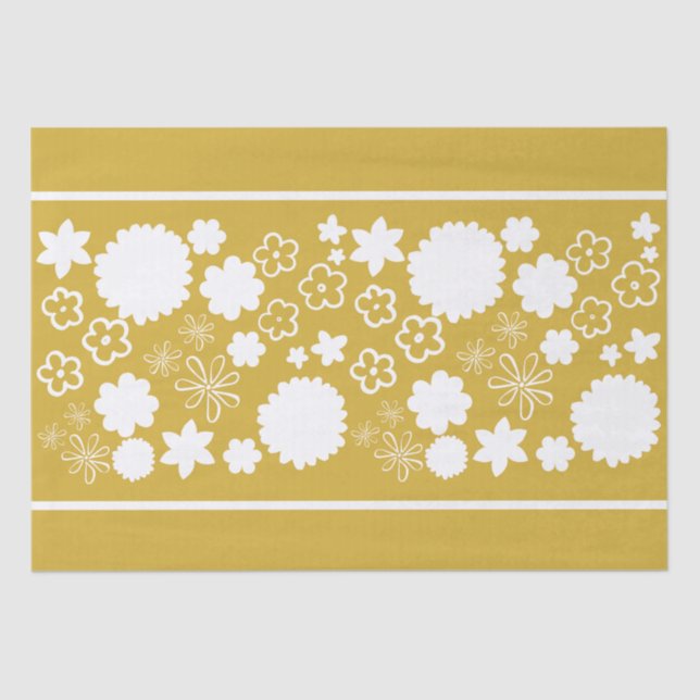 Gold Flower Floral Pattern Celebration Decoupage Tissue Paper (Front)