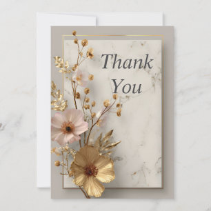 Gold Flower & Leaves on Marble Thank You Card