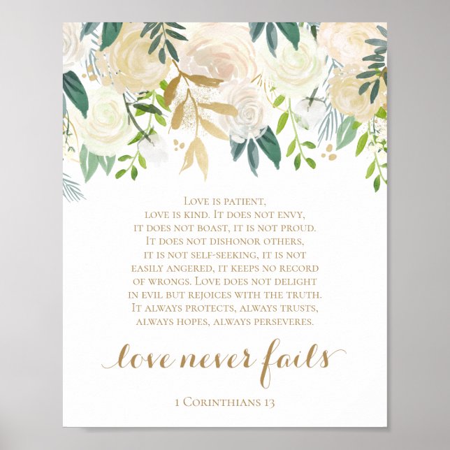 Gold Flower Love Never Fails 1 Corinthians Sign (Front)