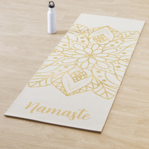 Gold Flower Mandala White Custom Name Yoga Mat