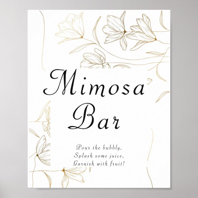 Gold Flower Mimosa Bar Poster Sign (Front)