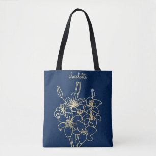 Gold Flower Monogrammed Tote Bag
