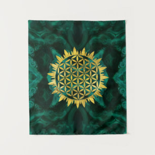 Gold Flower of life on malachite Tapestry