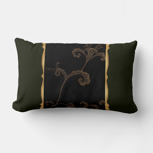 Gold Flower On Black Lumbar Cushion (Front)