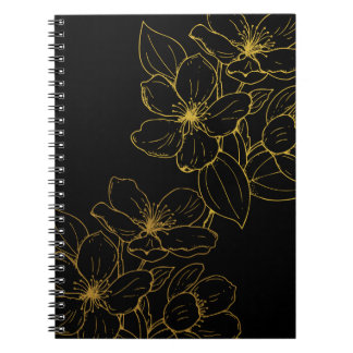 Gold Flower on Black Note Book & Journals