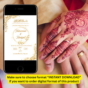 Gold Flower Ornate Muslim Wedding Invitation Nikah