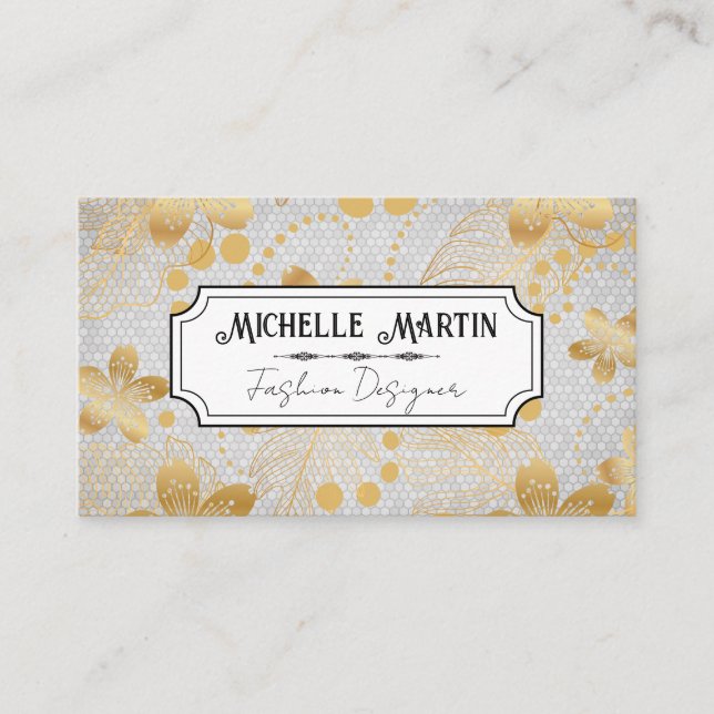 Gold Flower Pattern | Geometric Tiles Business Card (Front)