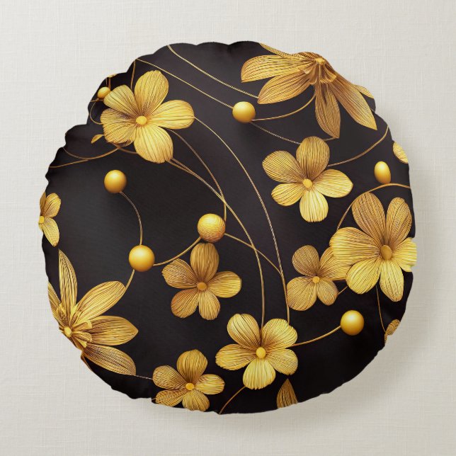 gold flower round cushion (Front)