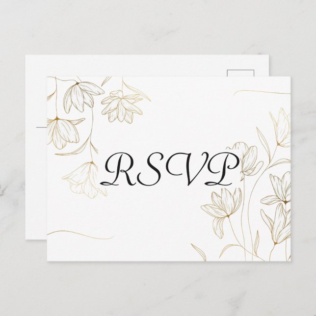 Gold Flower RSVP Poatcard Postcard (Front/Back)